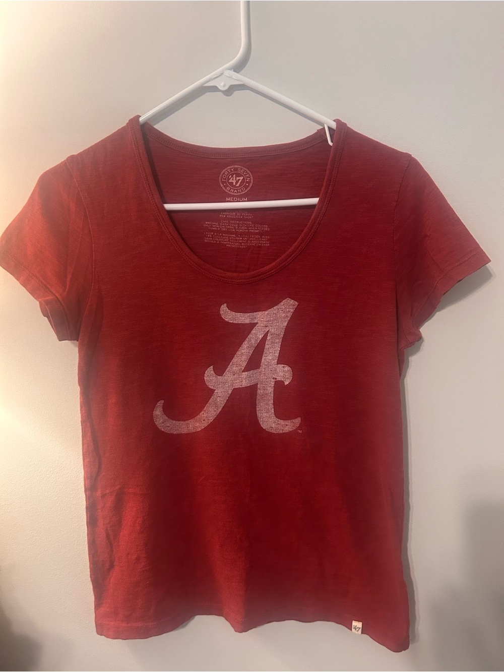 47 Brand Red Scoop Neck Tee with White University of Alabama Graphic